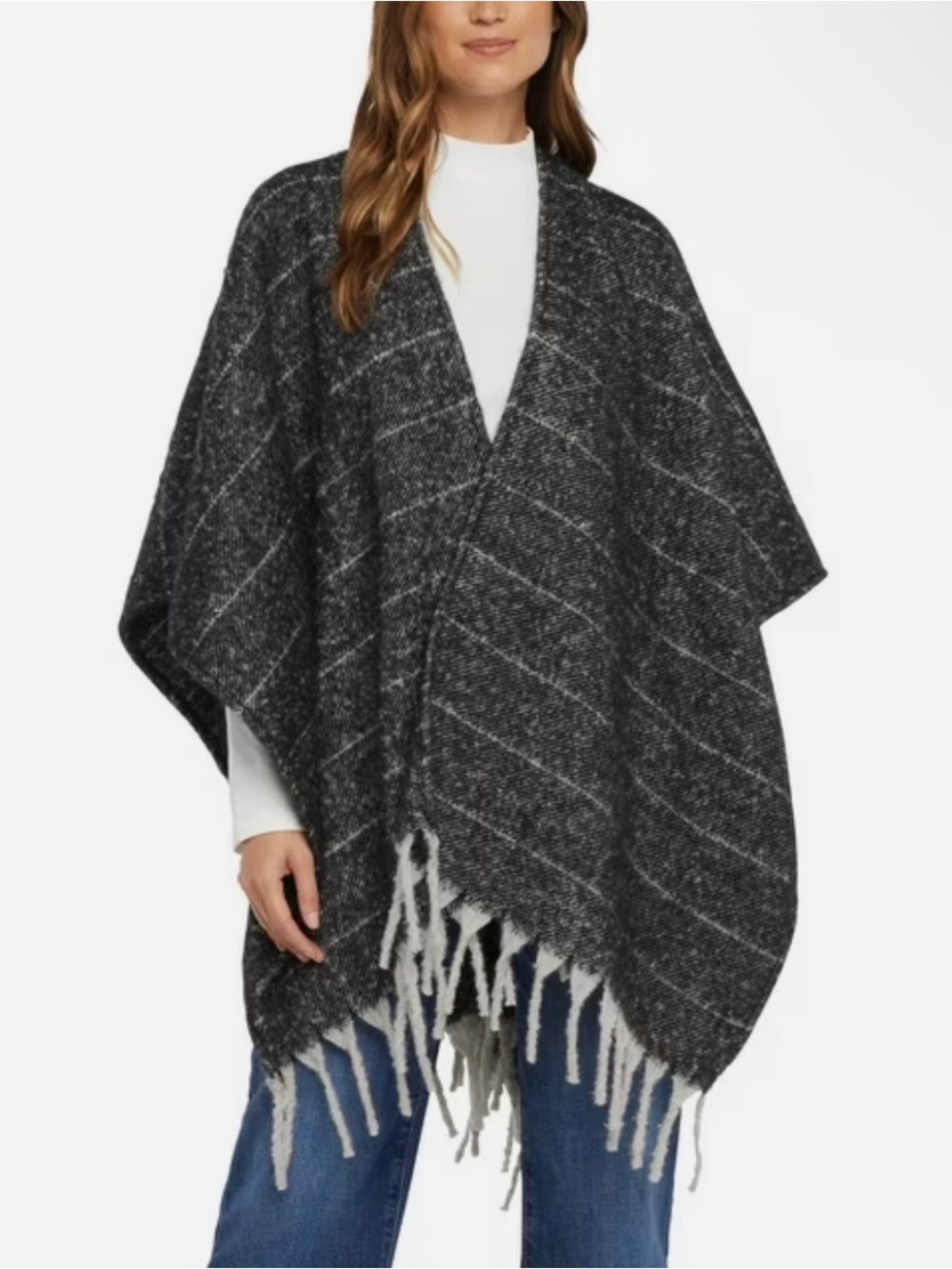 NWT Woolrich Charcoal Plaid Fringe Poncho Cape - One Size